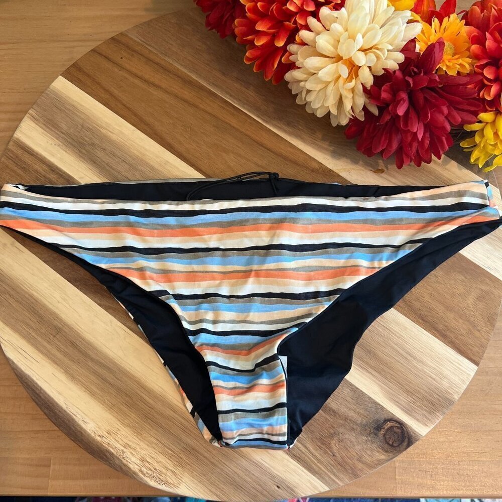PrAna Womens Gemma Reversible Swim Bottom MEDIUM in Water Stripe